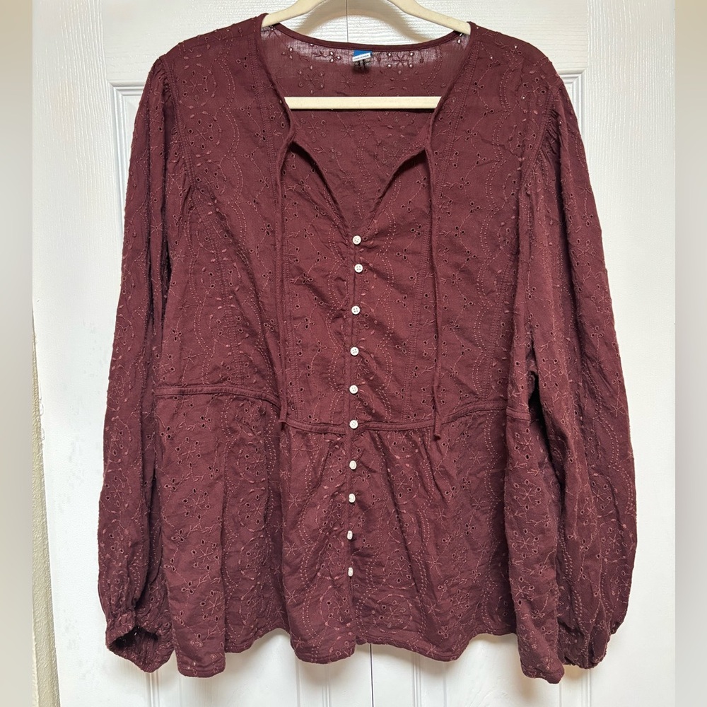 Old Navy Maroon Blouse with Button Detail